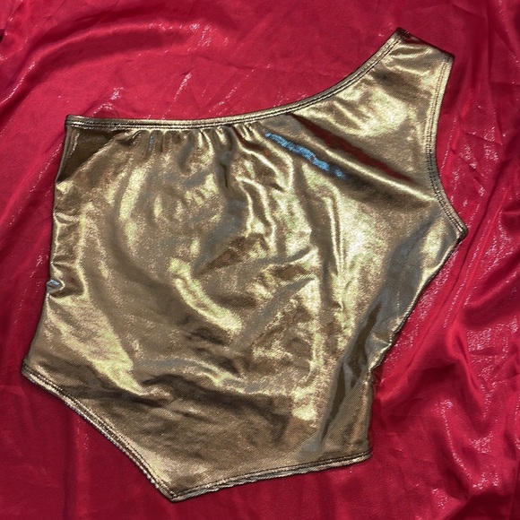 Gold, one shoulder crop top small lame Y2K - Picture 3 of 3